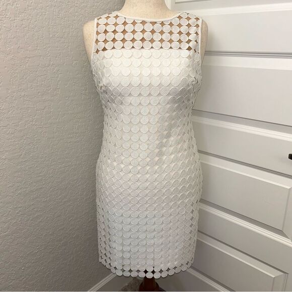LAUREN Ralph Lauren Geometric Polka Dot Overlay Sleeveless Sheath Dress - Picture 1 of 11